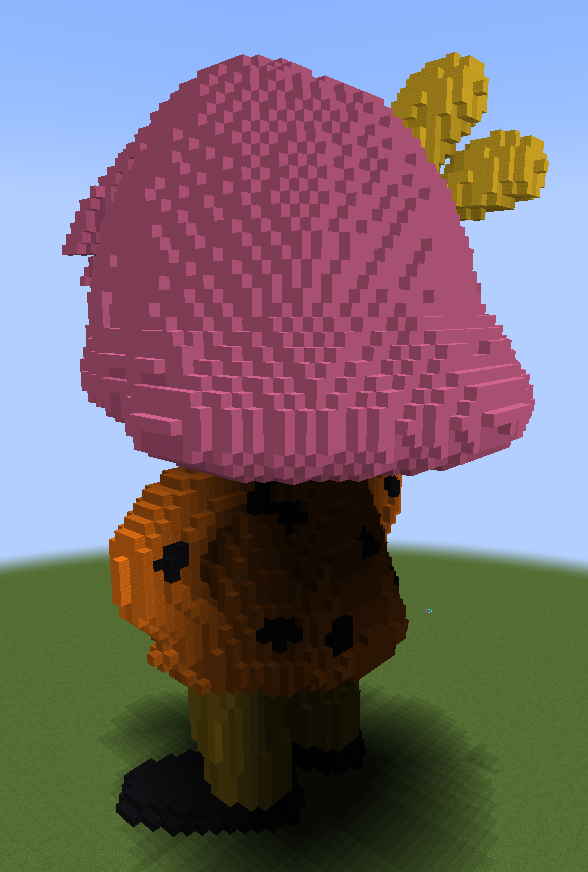 In-game screenshot, back 3/4 left angle. A portion of the hair from the front can be seen.