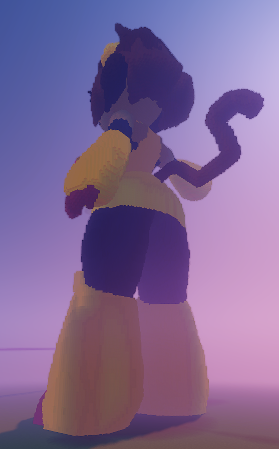 Sildur's shaders, back 3/4 lower-left angle, revealing more of her tail.