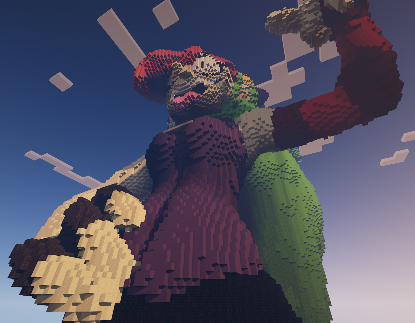 In-game screenshot with shaders, low angle from front