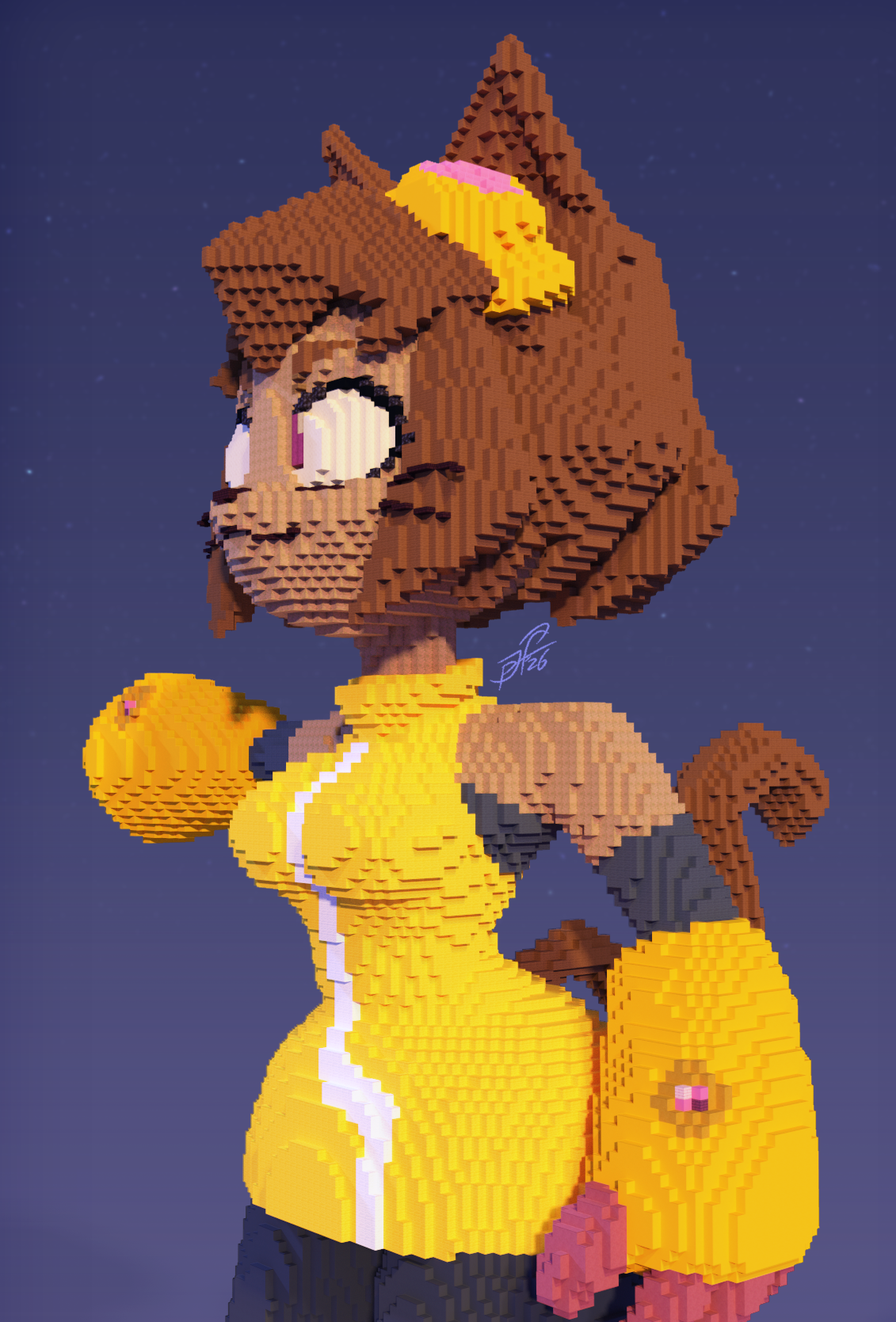 Composited Chunky render, front 3/4 right angle. More of her left arm can be seen.