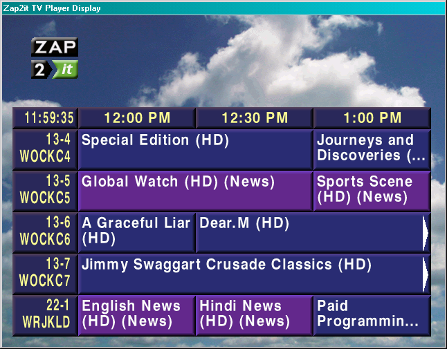 Screenshot of the Zap2it/OnCable TV Player